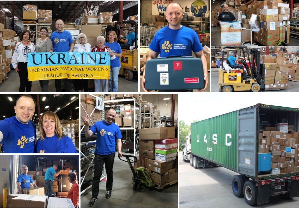 Picture of shipments of medical donations sent to the Ukraine. 