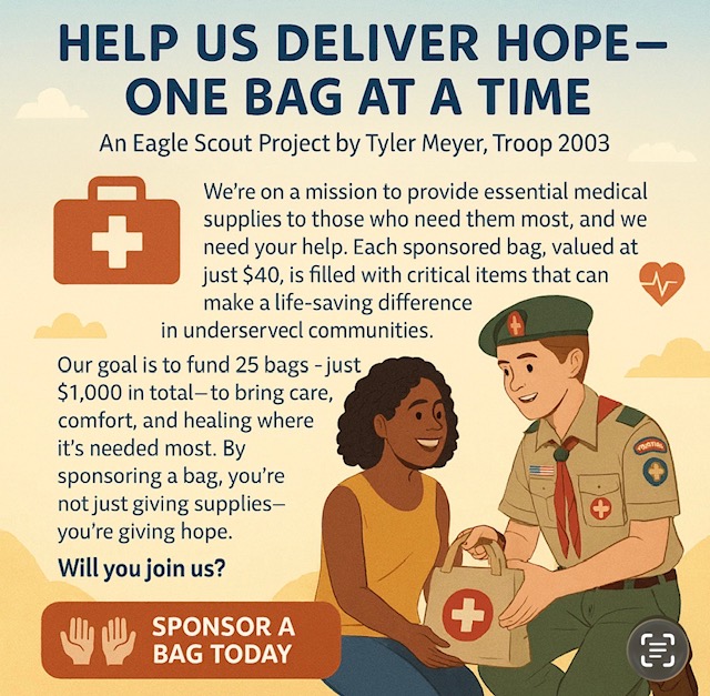 Eagle Scout, Tyler's invite to join his Kits for Kids project in partnership with Project C.U.R.E. 
