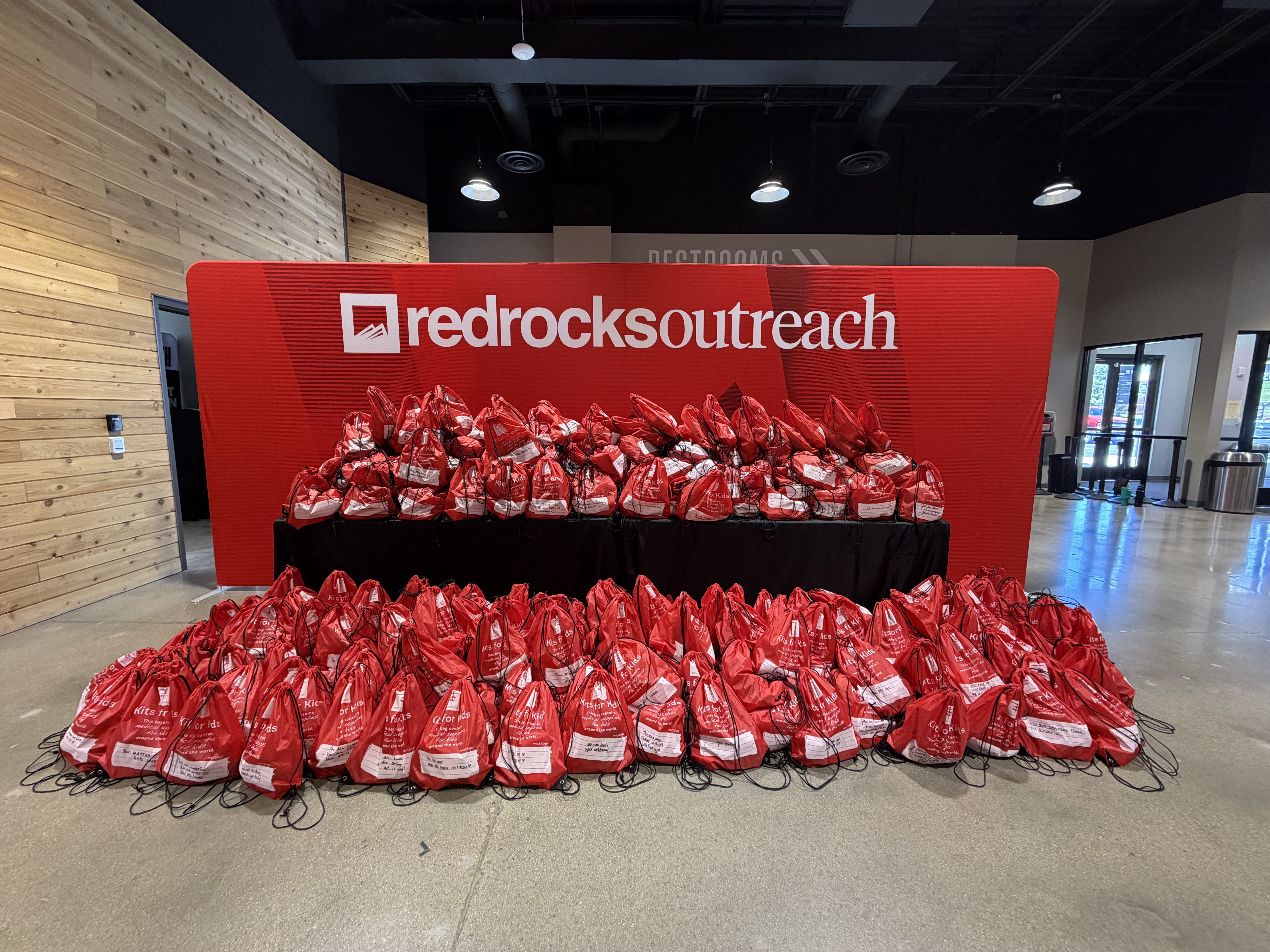 Kits for Kids bags packed by Red Rocks Church volunteers for Project C.U.R.E.
